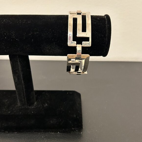 Silvertone Greek key design link bracelet - Picture 2 of 3